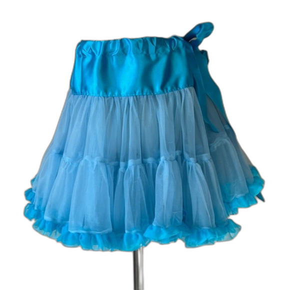 Girls Blue Ruffle Tulle Adjustable Size Tutu Skirt Halloween Costume sz 6-14 - Picture 5 of 9